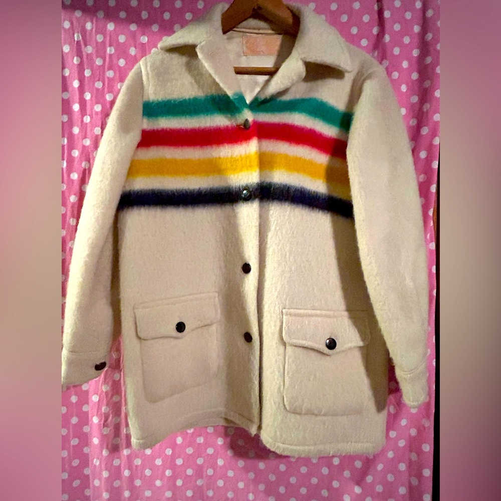 Vintage Genuine Hudson Bay Point blanket fabric jacket. No size